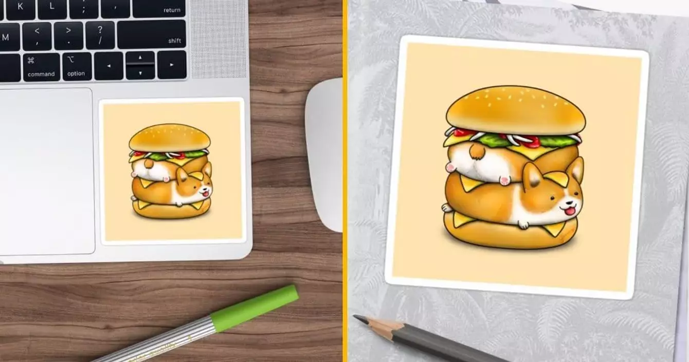 autocollant-double-corgi-burger-chien
