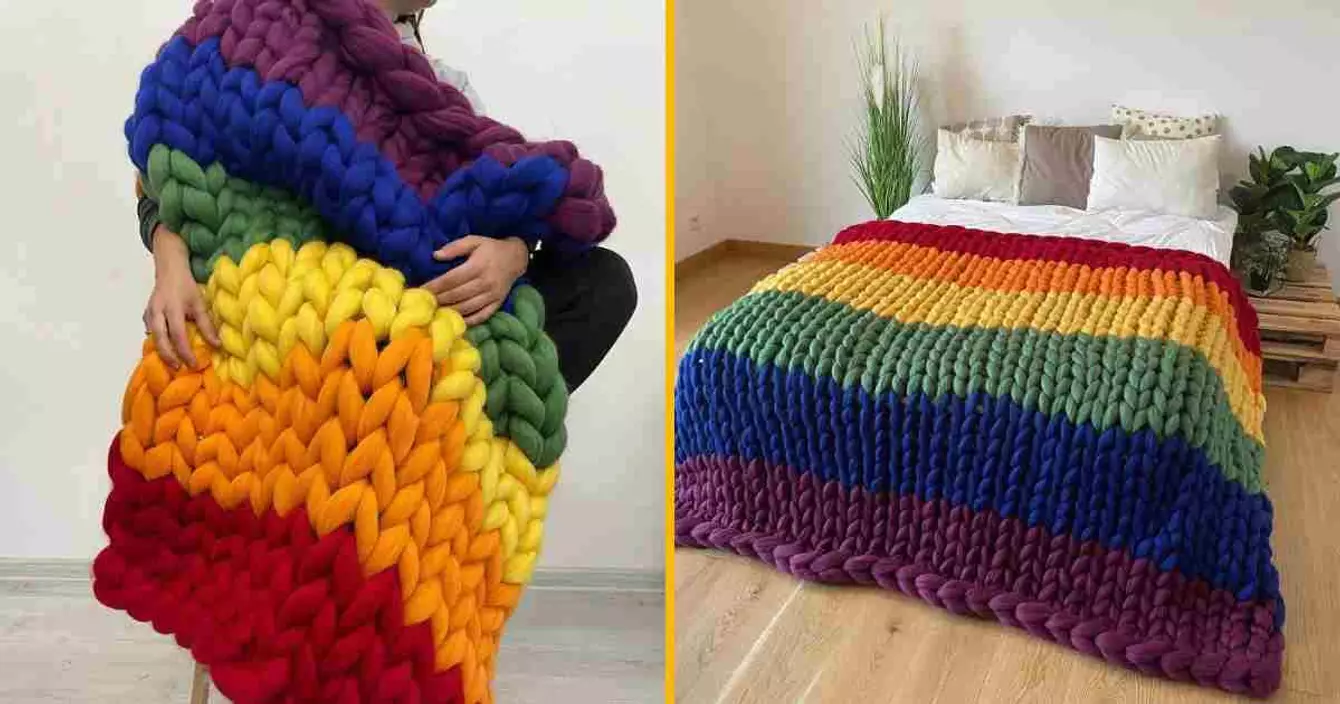 couverture-tricotee-arc-en-ciel