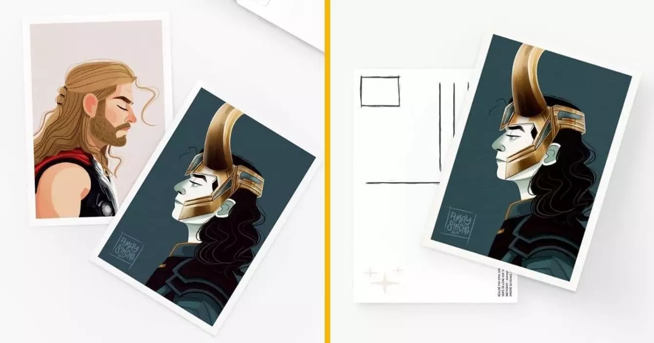 lot-carte-postale-loki-thor