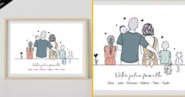 affiche-famille-dessinee-dos-personnaliser