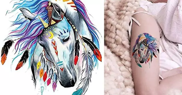 tatouage-ephemere-cheval-aquarelle